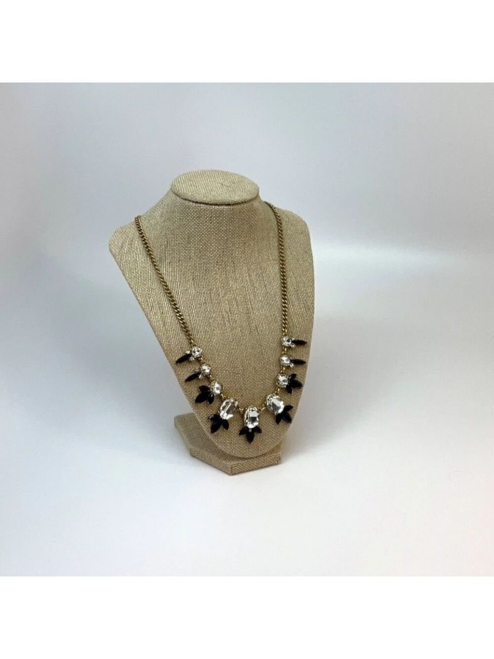 J. Crew GoldTone Black Rhinestone Curb Link Statement Necklace